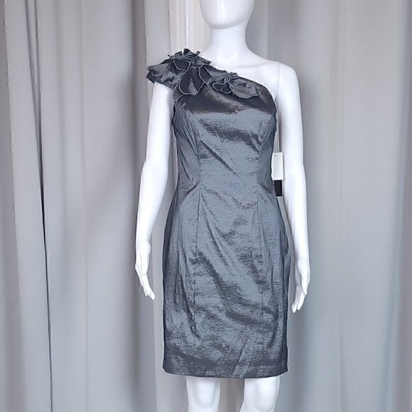 SL Fashions Dresses & Skirts - S.L. Fashions Cap Slv Petal One Shldr Sheath Dress Size 8 Color is Nickel (NWT)